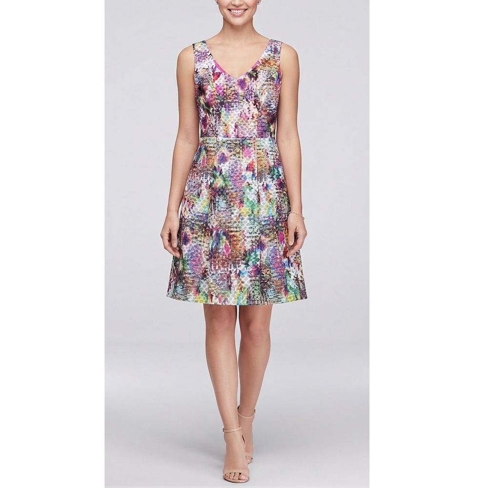 New York & Co Honeycomb print fit flare dress multicolor sz 6 NWT pink lined